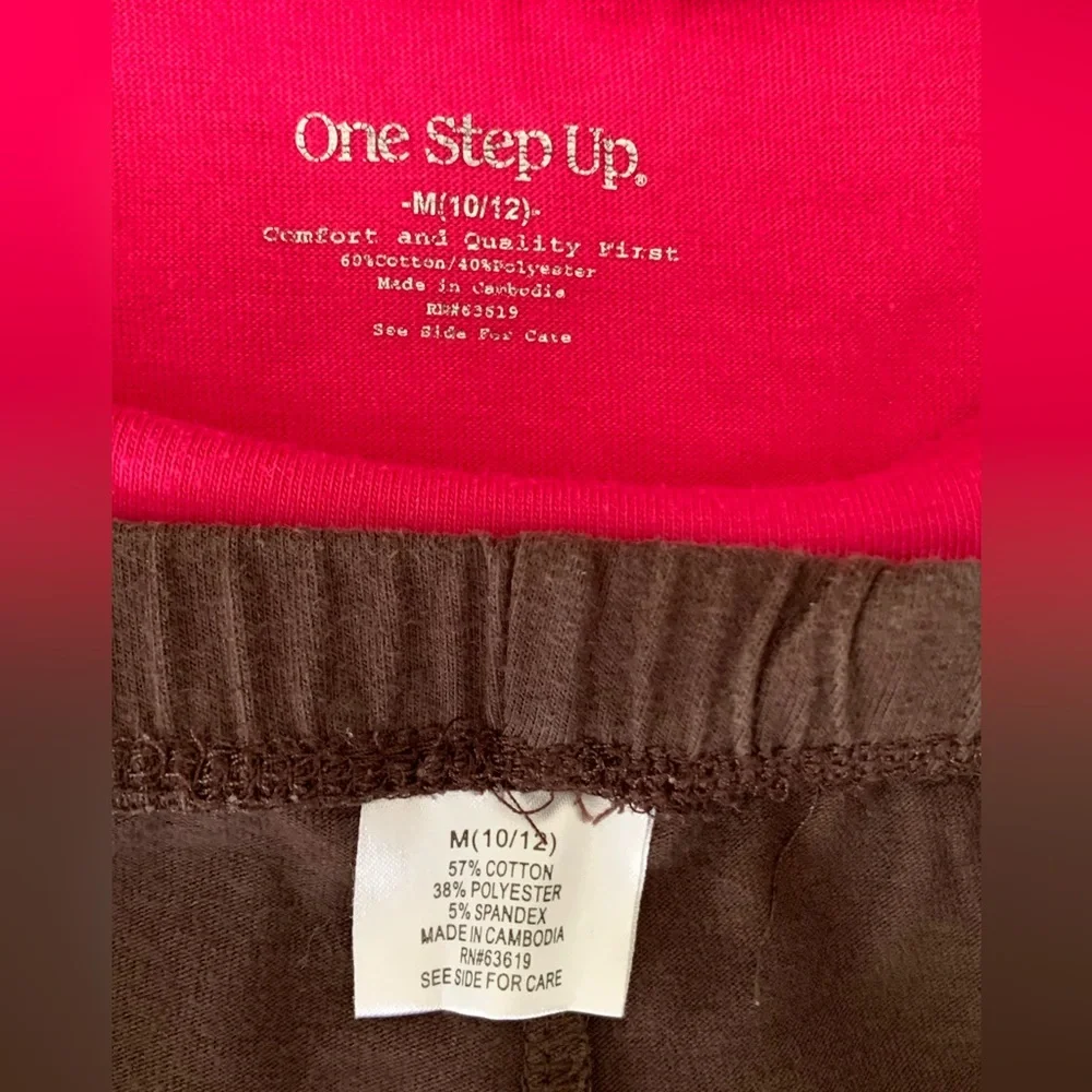 One Step Ahead Set Girls M (10-12) Pink Brown Top Leggings Geometric Tie Back